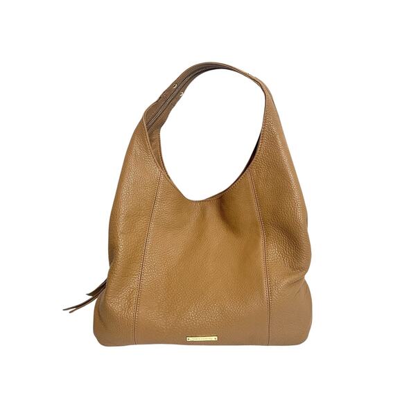 Vince Camuto Hobo Leather Bag Purse Tote Camel Zipper Strap Expandable - Picture 1 of 11